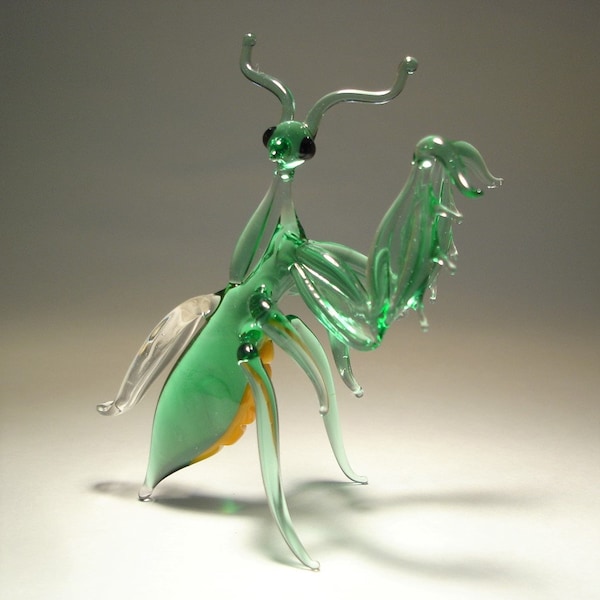 Statuetta artistica in vetro soffiato con insetto verde MANTIDE PREGHIERA