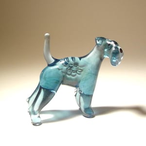 Handmade Blown Glass Dog Kerry Blue Terrier Figurine - Unique Art Collectible