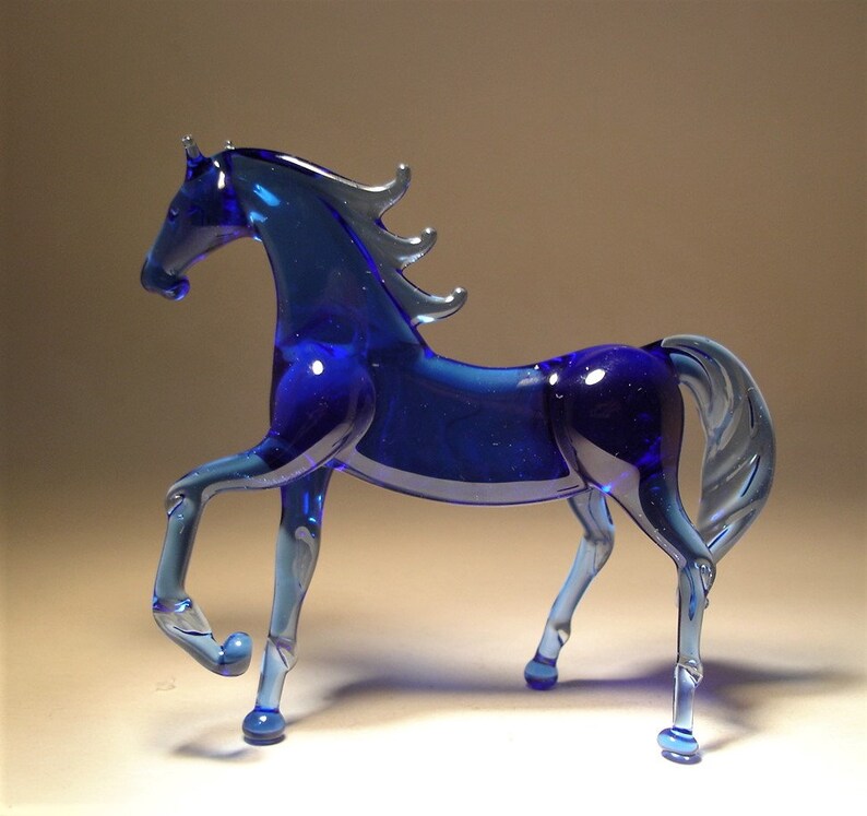 Handmade Blown Glass Figurine Art Animal Blue HORSE With | Etsy