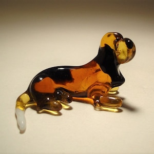 Handmade Blown Glass Dog Basset Hound Figurine Sitting