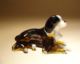 Glass Collie Figurine Laying, Handmade Blown Glass Dog Sculpture, Pet Lover Gift