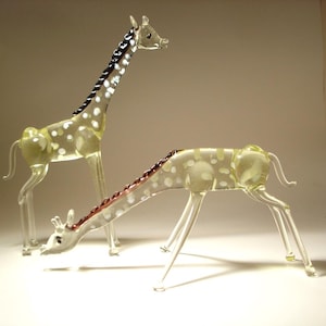 Blown Glass Giraffe Figurines Pair: Handmade Safari Animal Art