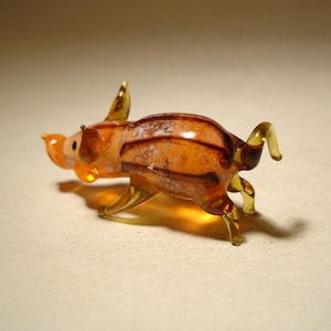 Handmade Blown Glass Small Figurine Brown PIG with Stripes