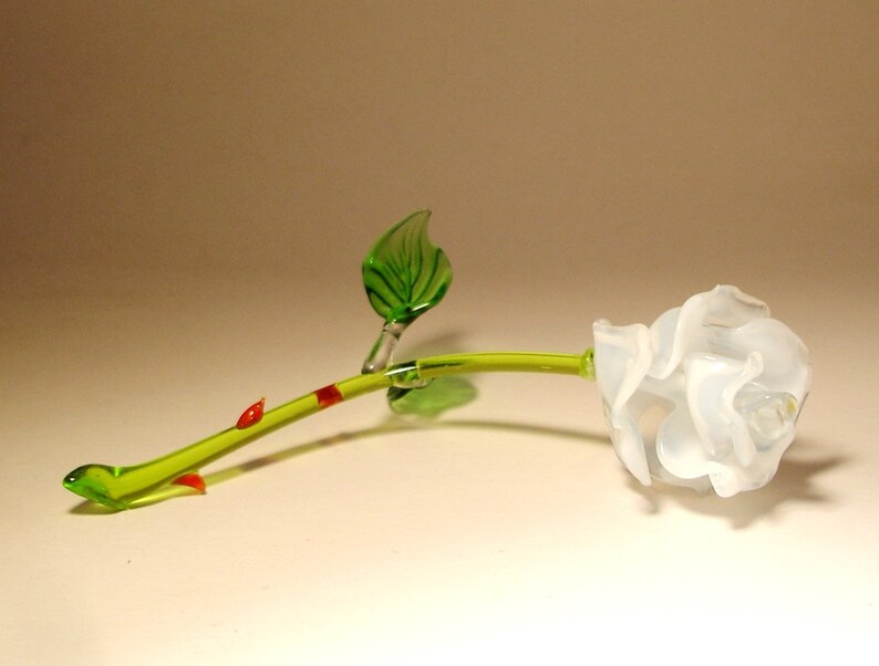 Handmade Blown Glass Art Figurine Open White ROSE Flower | Etsy
