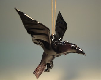 Blown Glass Figurine Hanging Art Bird Raven Crow Ornament