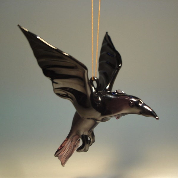 Blown Glass Figurine Hanging Art Bird Raven Crow Ornament