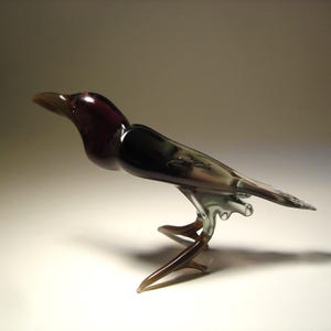 Blown Glass Crow Figurine - Black & Purple Art Bird Raven image 6