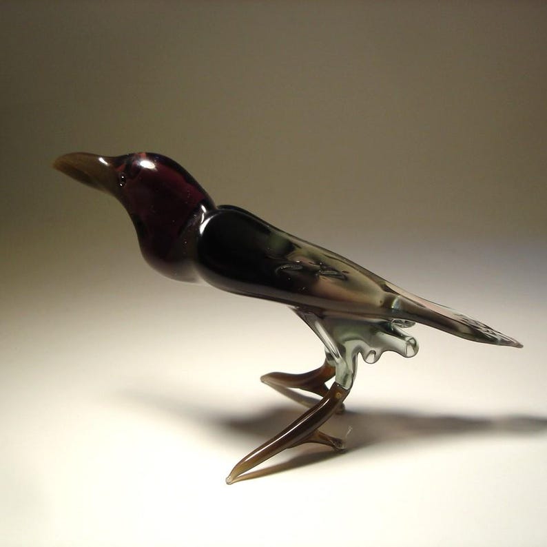 Blown Glass Crow Figurine - Black & Purple Art Bird Raven image 6