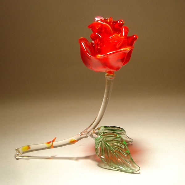 Handgemachte geblasene Glas Kunst Figur Rote offene Blume ROSE Figur Großes Geschenk