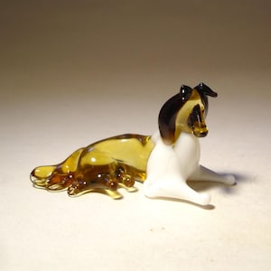 Handmade Blown Glass Dog COLLIE Figurine Sitting
