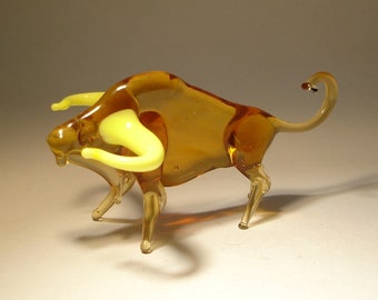 Handmade  Blown Glass Art Figurine Farm Animal Ox Bull with Yellow Horns