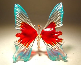 Blown Glass Figurine Art Insect Blue and Red BUTTERFLY Great Gift
