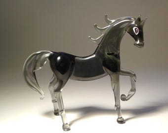 Blown Glass Gray HORSE Figurine - Handmade Equestrian Gift