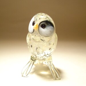 Blown Glass Figurine Art  Bird White Polar North OWL with Folded Wings