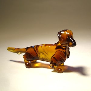 Handmade Blown Glass Dog Longhaired Wiener DACHSHUND Figurine
