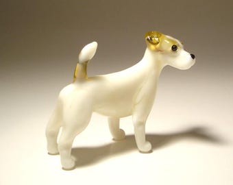 Blown Glass JACK RUSSELL TERRIER Figurine - Handmade Clear and Brown Dog