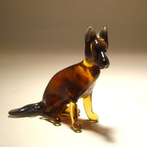 Handmade Blown Glass Dog German Shepherd Sitting Figurine