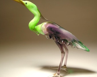 Blown Glass Blue Heron Figurine: Elegant Handmade Bird Art