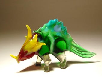 Handmade Blown Glass Art Figurine Dinosaur Zuniceratops Collectable