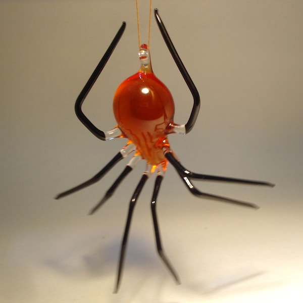 Blown Glass Figurine Art Insect Dark Honey and Black Hanging SPIDER Ornament