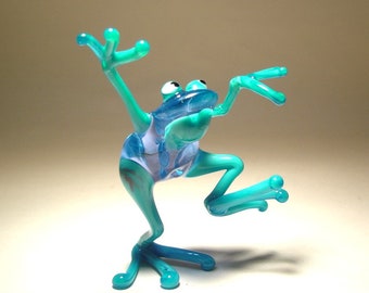 Blown Glass Art Figurine Aqua Blue Dancing Frog 1