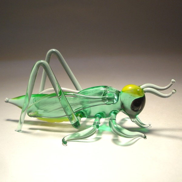 Handmade Blown Glass Art Figurine Green Insect Cricket Grasshopper