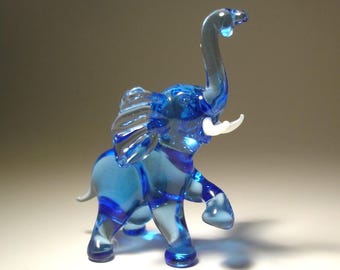ヴィンテージ ランガム ガラス ブルー エレファント フィギュア