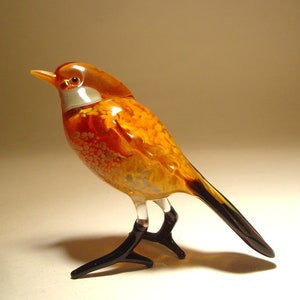Handmade  Blown Glass Art Brown and White Bird Sparrow Figurine