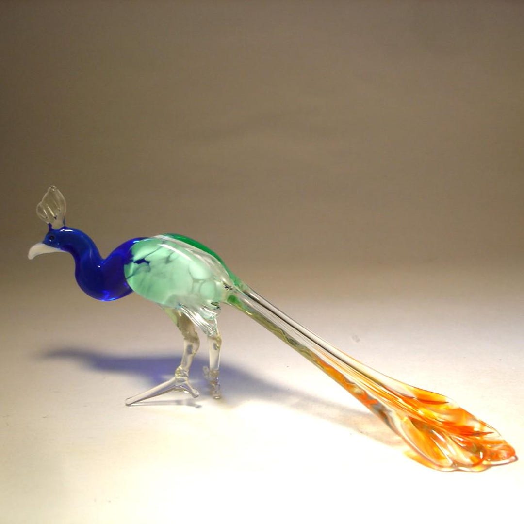 手作り吹きガラスの孔雀の置物 - 青と赤のアートガラス - Etsy 日本