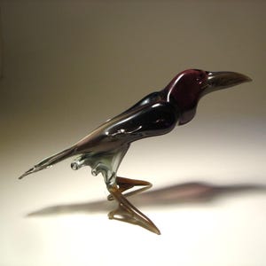 Blown Glass Crow Figurine - Black & Purple Art Bird Raven image 5