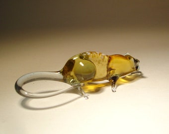 Handmade Blown Glass Small Figurine Brown and Grey Rat Mouse