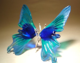 Blown Glass Figurine Art Insect Blue and Aqua Standing or Hanging BUTTERFLY Ornament with a Hanging Hook Great Mother’s Day Gift