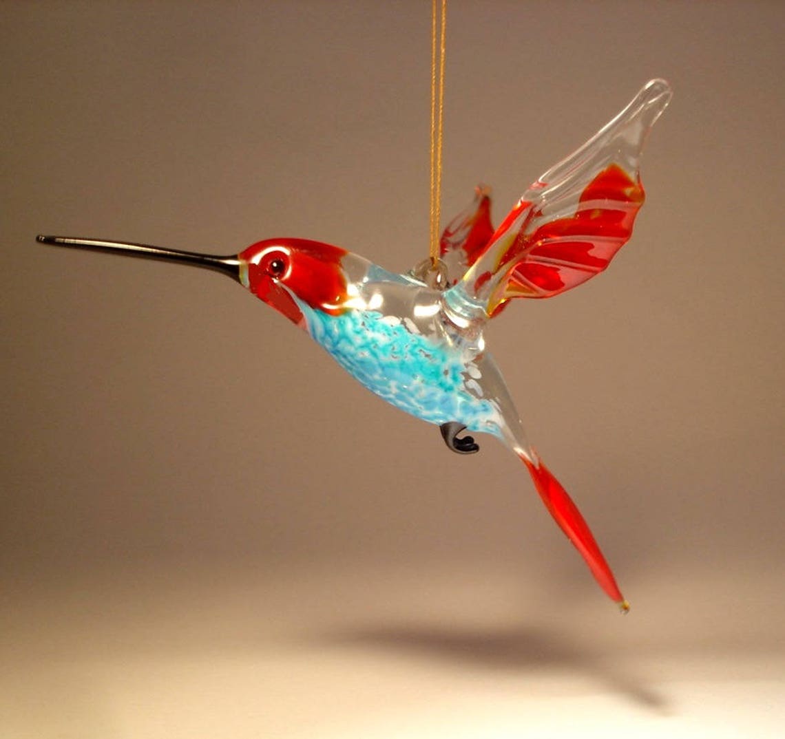 Handmade Blown Glass Figurine Art Bird Dark Red and Blue Etsy