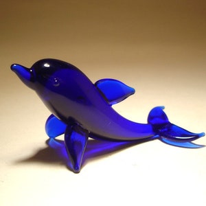 Handmade Blown Glass Small Glass Blue DOLPHIN Figurine