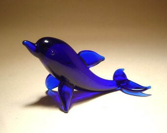 Handmade Blown Glass Small Glass Blue DOLPHIN Figurine Great Gift