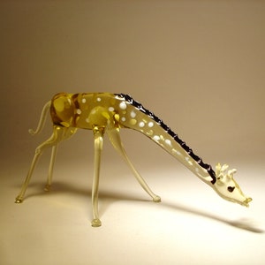 Handmade Blown Glass Giraffe Figurine: Drinking Water Art