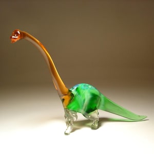 Blown Glass Brachiosaurus Figurine - Handmade Lampworking Dinosaur Collectible