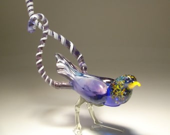 Blown Glass Bird-of-Paradise Figurine: Handmade Purple and Blue Art Glass