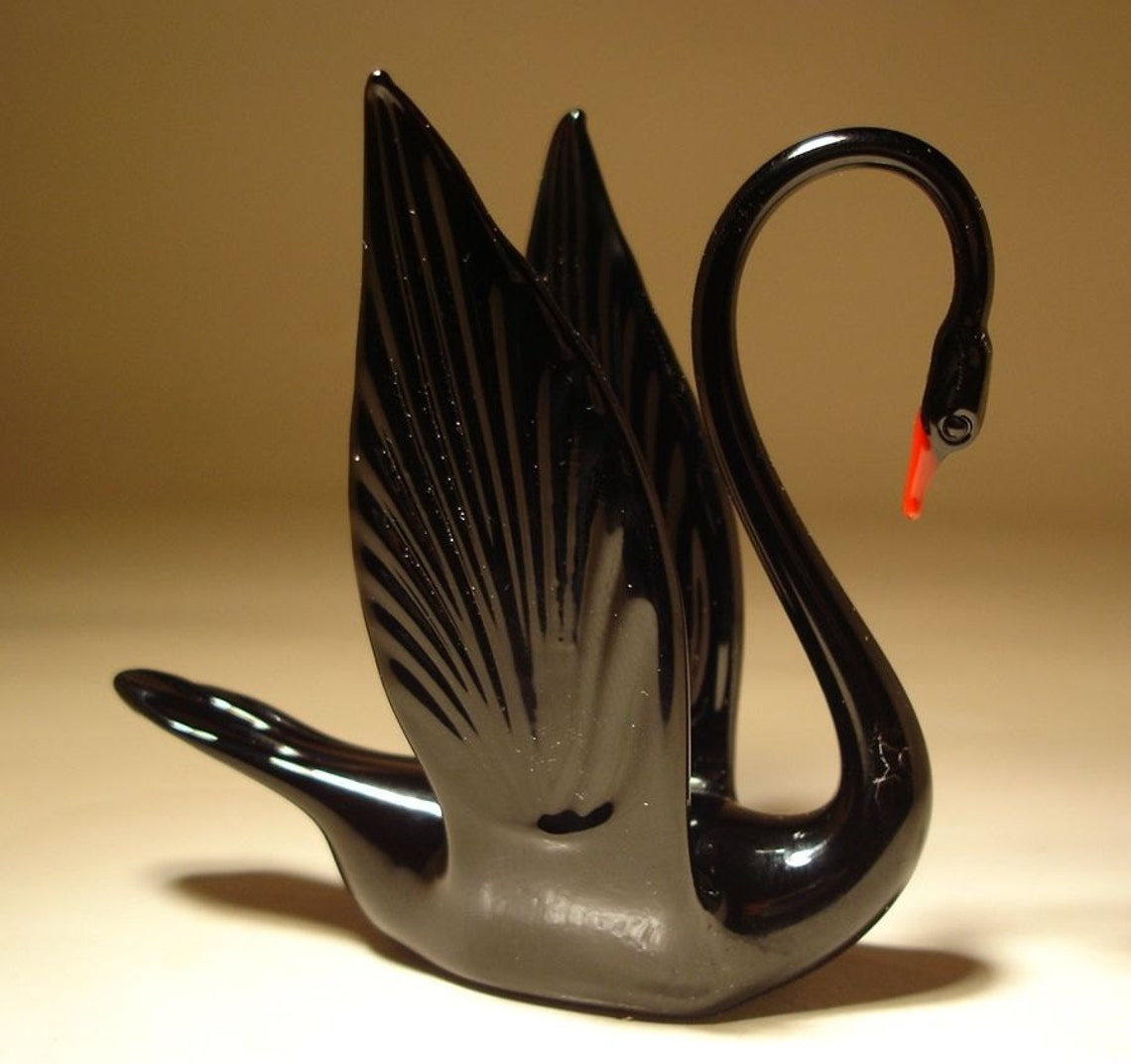 Handmade Blown Glass Art Animal Figurine Bird Black SWAN Etsy UK