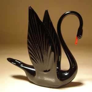 Handmade Blown Glass Art Animal Figurine Bird Black SWAN