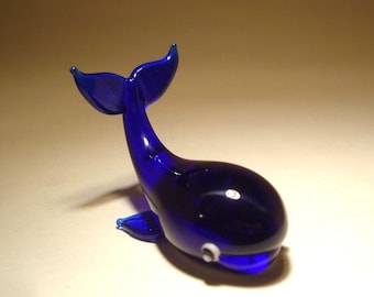 Blown Glass Blue Whale Figurine - Handmade Marine Art Animal