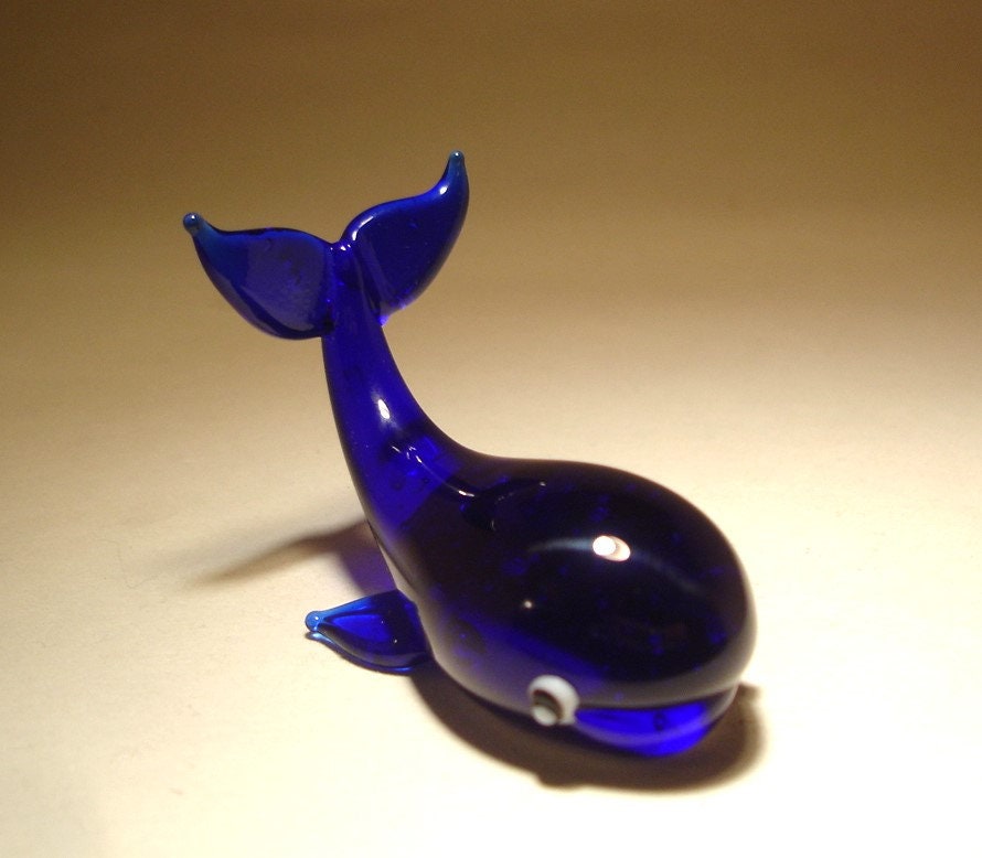 Blown Glass Blue Whale Figurine - Handmade Marine Art Animal