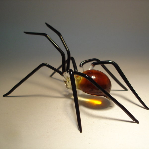 Blown Glass Figurine Art Insect Amber and Black SPIDER