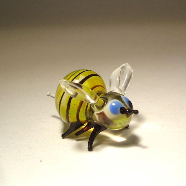 Handmade Blown Glass Figurine Art Insect Small Yellow Striped BEE