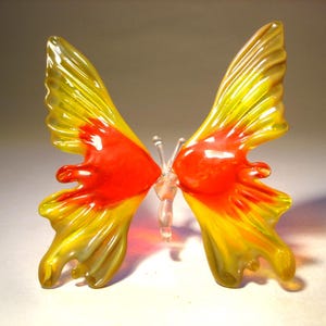 Handmade Blown Glass Butterfly Figurine: Red and Yellow Art Glass