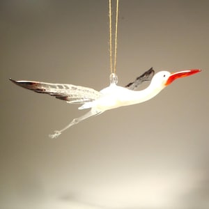 Blown Glass Figurine Bird Hanging White and Black EGRET Heron Ornament - Great Gift, Collectable