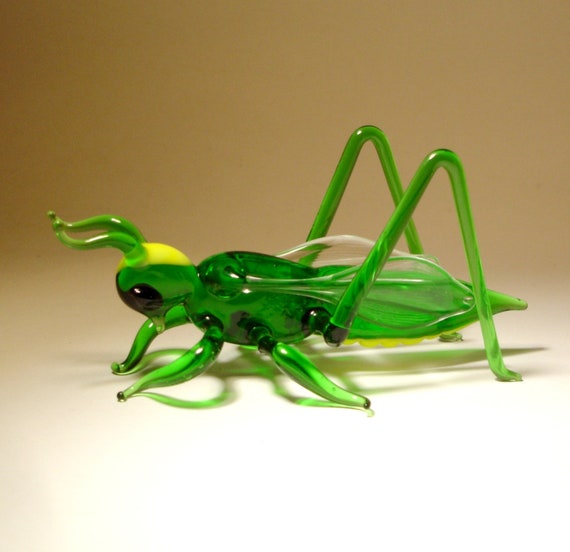 Blown Glass Art Figurine Green Insect Cricket GRASSHOPPER