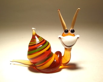 Glass Happy Snail Handmade Blown Glass Art Animal Figurine with Colorful Striped Shell