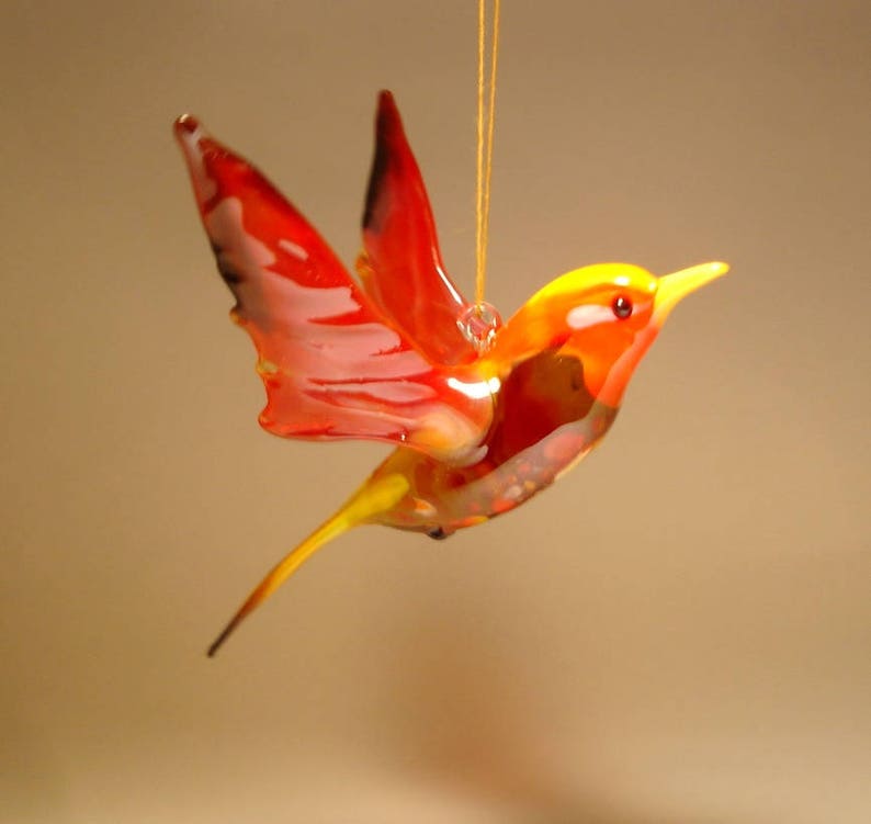 Handmade Blown Glass Art Figurine Hanging Red Bird Ornament Etsy