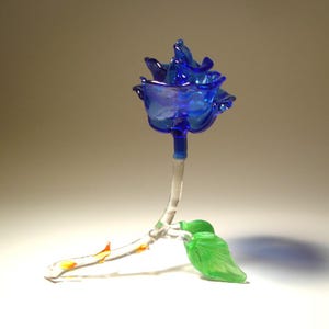Hand Blown Art Glass Blue Rose Figurine: Elegant Gift